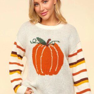 PLUS PUMPKIN JACQUARD OVERSIZED SWEATER KNIT TOP